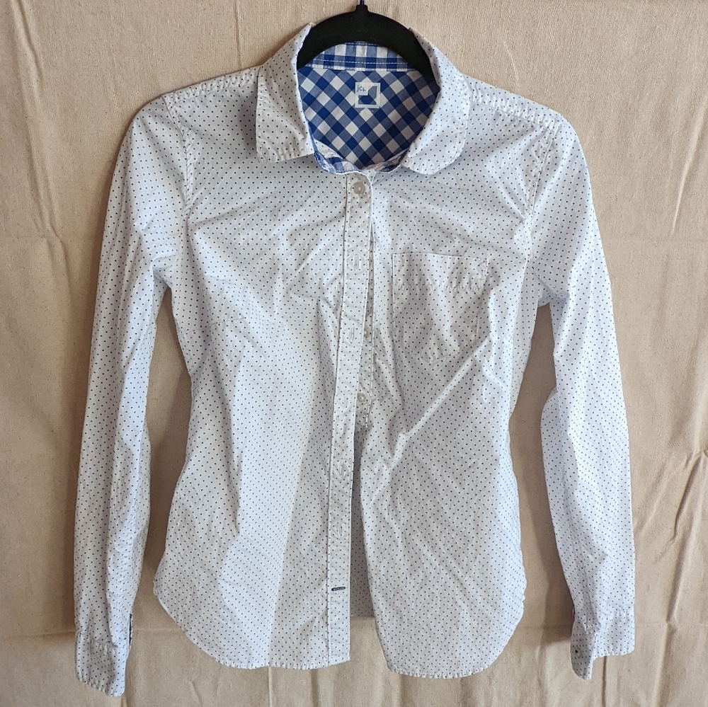 JCP Like New White w/Blue Dots Oxford Shirt